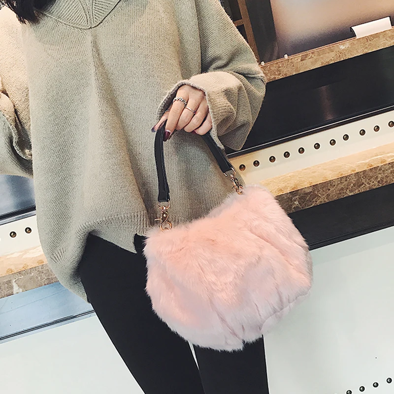 

Women Crossbody Bags Retro Fur Pumpkin Bucket Bag New Plush Shoulder Bag Female Leisure Fashion Designer Winter Messenger Bag