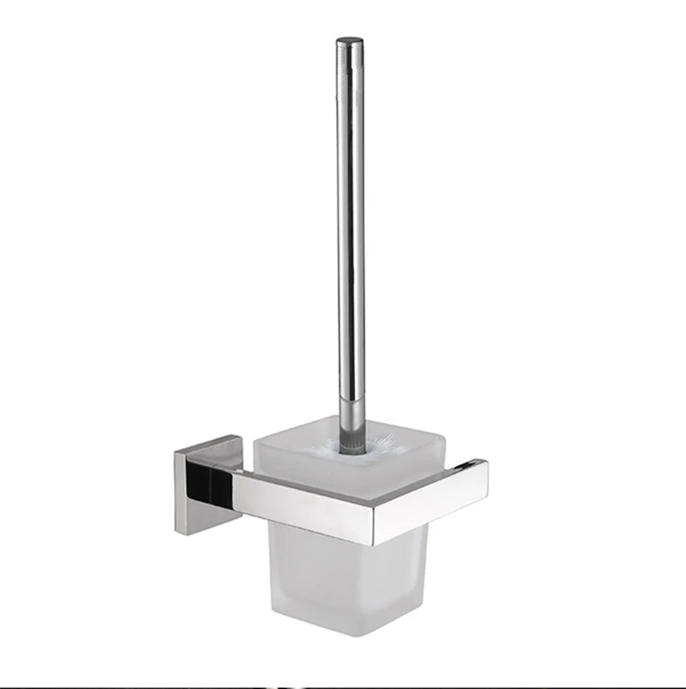 Moderne Edelstahl Wand Montiert Wc Pinsel Halter Regal Wc Pinsel Organizer mit Milchglas Gebürstet Nickel – Detail 1