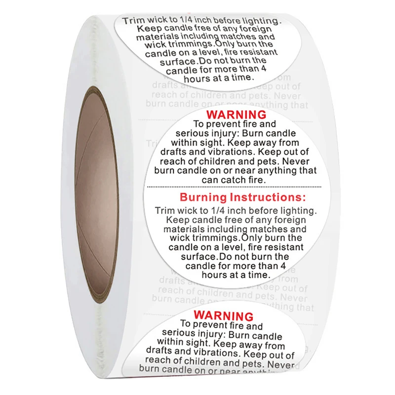 500pcs/roll Candle Warning Label Candle Jar Container Stickers Waterproof Label