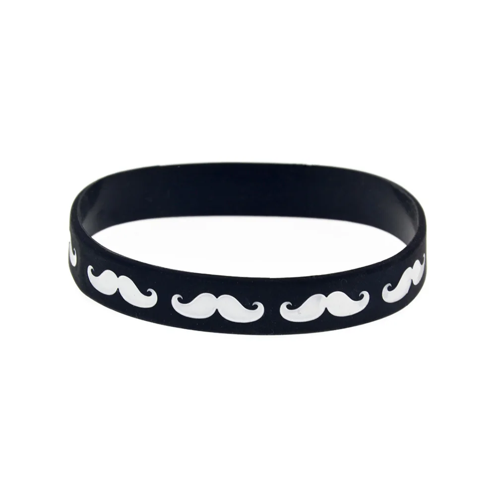 50 Stück Hip-Hop-Stil 1/2 Zoll breite Silikon-Armbänder mit Schnurrbart-Design, trendige Logo-Dekorations-Gummiarmbänder für Partys – Detail 6