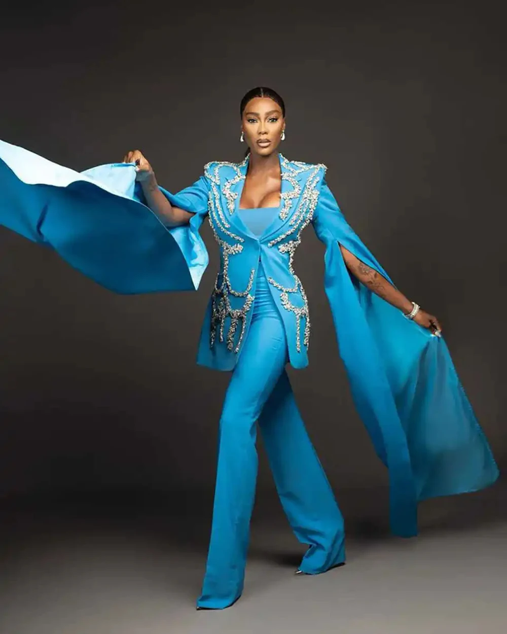 مصمم المرأة سترة طويلة كريستال البدلات الرسمية طويلة الأكمام الذروة التلبيب سيدة سليم صالح معطف 3 قطعة سترة السراويل صديرية دائرية مخصصة