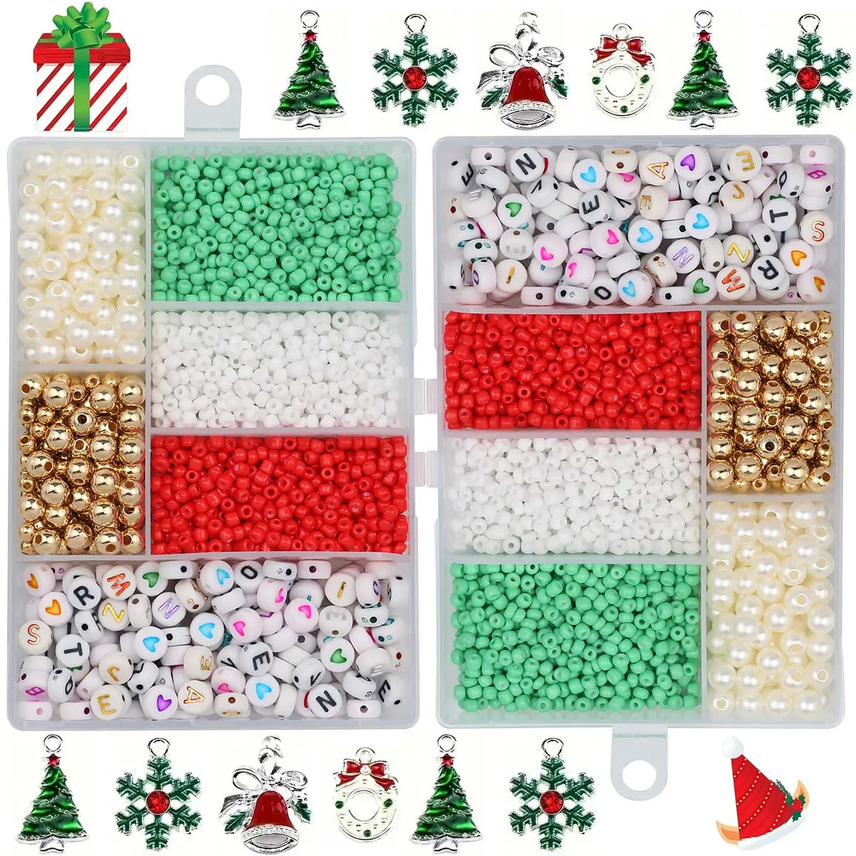 2250Pcs Christmas Glass Acrylic CCB Imitation Pearl Loose Beads  DIY Set Box For Making Bracelets Necklaces Jewelry Accessories