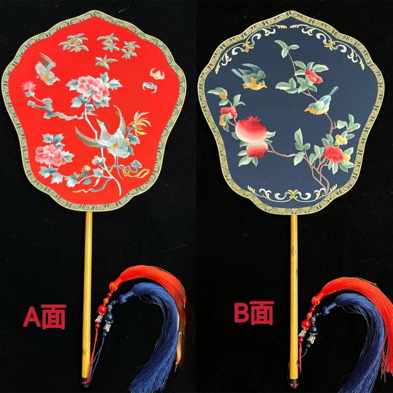 Imagem -03 - Fan Silk Suzhou Bordado Artesanato de Bambu Dupla Face Cores Diferentes Han Chinês Ornamento de Roupas Presente Circular Ornamento