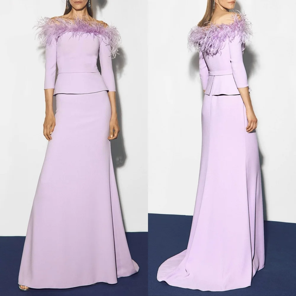 

Customized Jersey Feather Charming Off-the-shoulder Trumpet Long Dresses Bespoke Occasion Evening Elegant Party High Quality