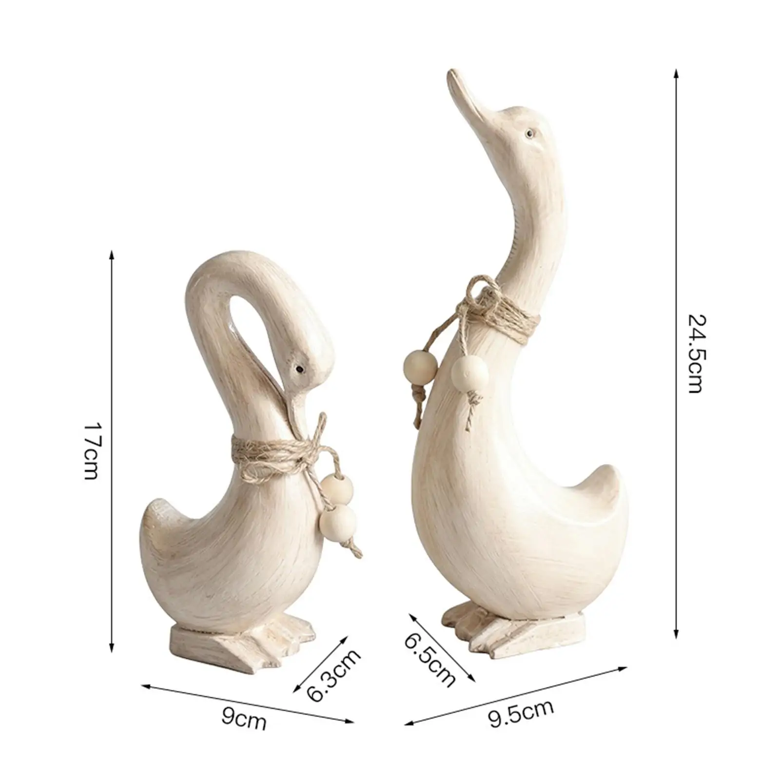 2x Duck Statue White Decorative Collection Wooden Figurine Ornament Animal Sculpture for Indoor Bookshelf Hallway Bedroom Office