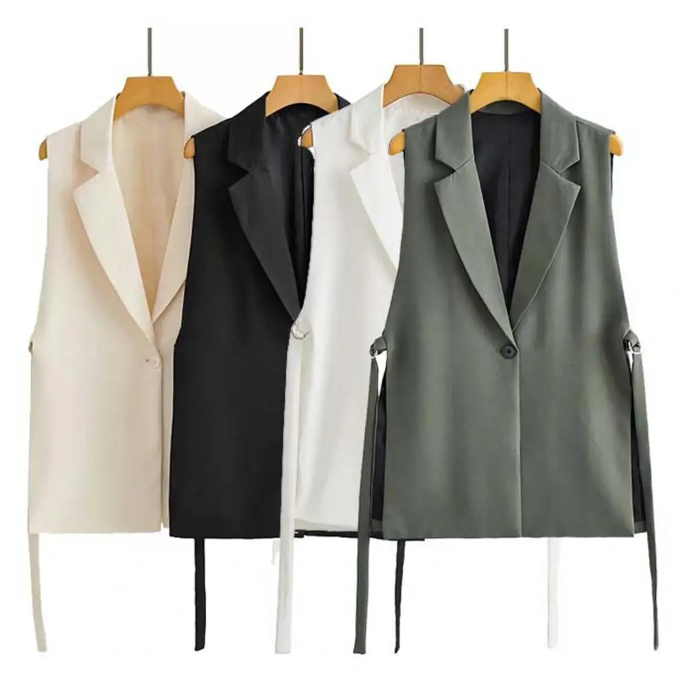 

Women Vest Sleeveless Single Button Turn-down Collar Cardigan Thin V Neck OL Commute Business Waistcoat