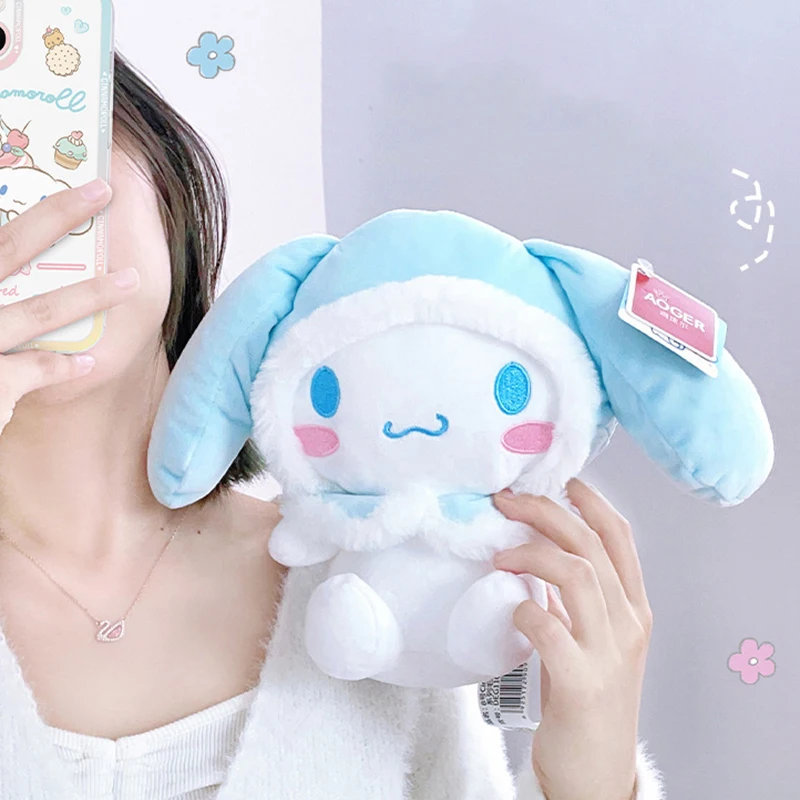 

Милая плюшевая кукла Sanrio Cinnamoroll с шляпой, плюшевые игрушки, праздничный подарок, домашний декор, мягкие куклы, подарок на день рождения для детей