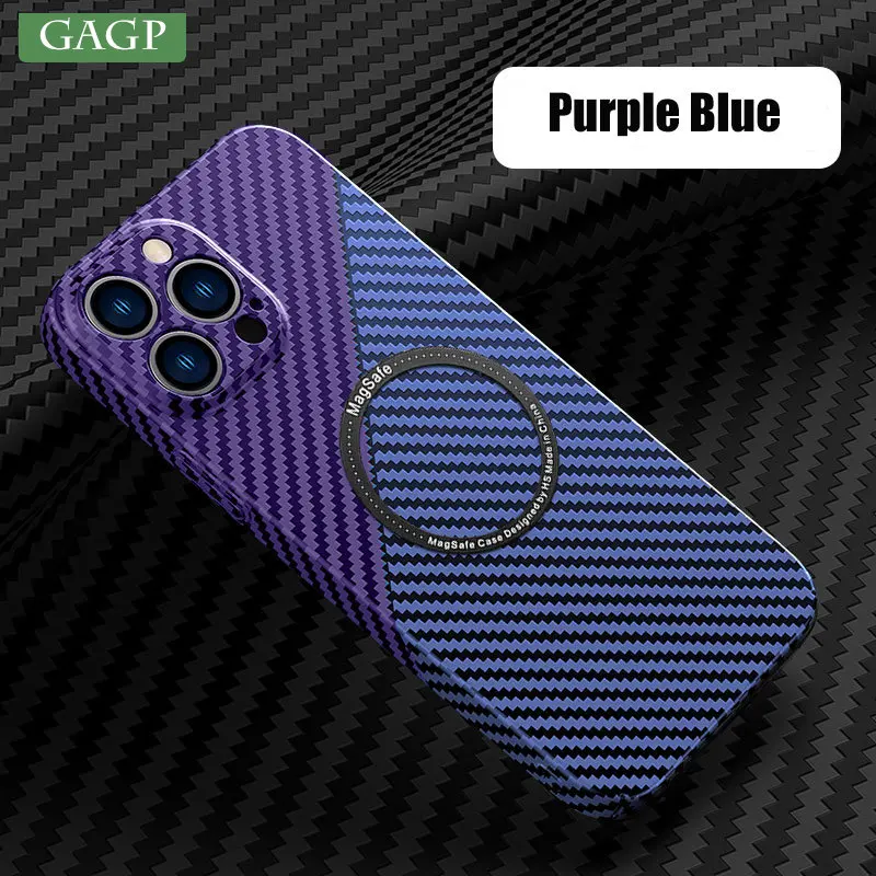 Business Carbon Fiber Magsafe Case for iPhone 11 Pro Max 14 15 Pro Max Double Color Hard PC Magnetic Cases for iPhone 12 13 Pro