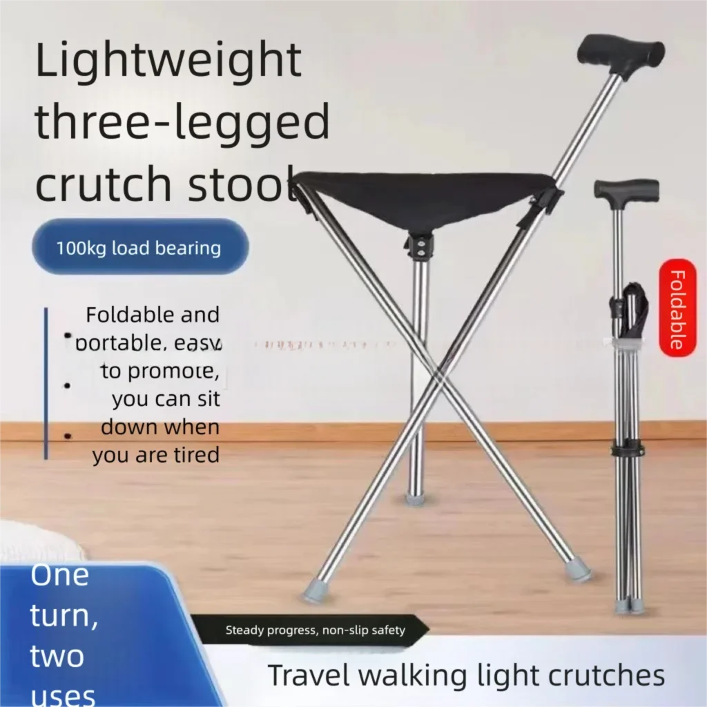 

Multifunctional Lightweight Cane Stool for Diverse Users, Retractable Tripod Stool with Seat, Portable Chair