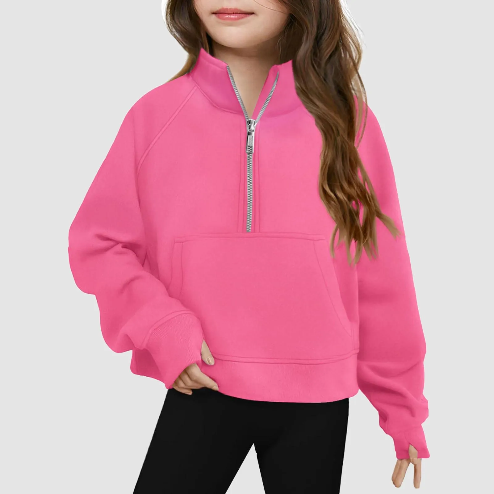 Children's Sweatshirt Fashion Basic Simple Solid Sports Pullovers Causal Stand-Up Collar Half-Zip Long Sleeve Loose-Fitting Tops