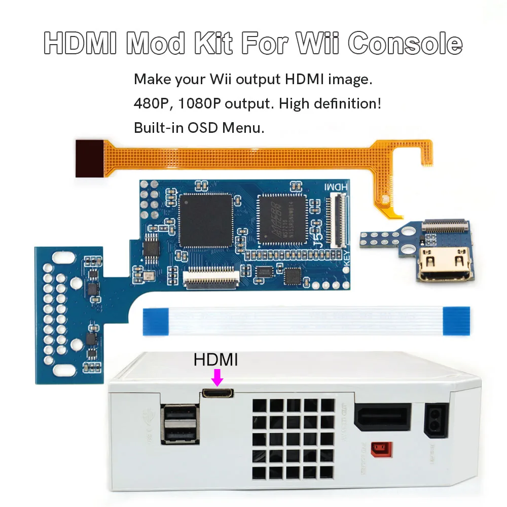 

480P 1080P Internal For Wii Digital HDMI MOD Kit Digital to Digital HDMI-Compatible PCB Mod Kit W/OSD Menu For Wii Console