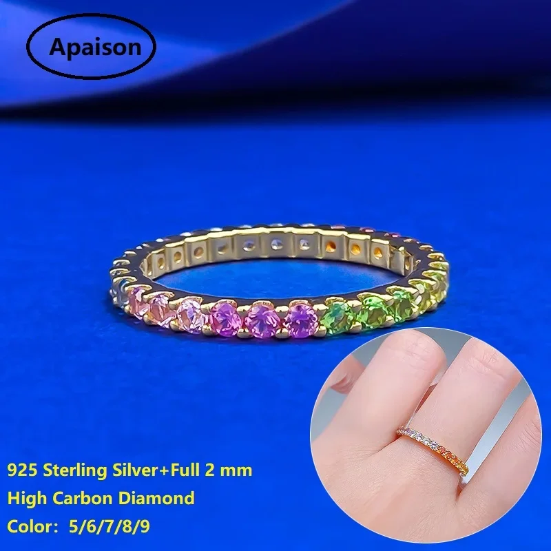 

Apaison Gold Plated Rings For Women 2 mm Round Full High Carbon Diamond Ring Engagement Wedding Party Female Jewelry Gift