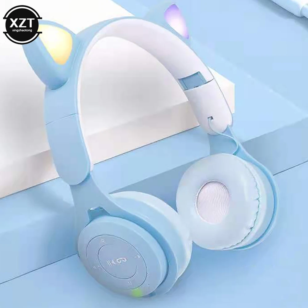 

Luminous Headphones Headset Wireless Bluetooth Headset Cat Ears Trendy Cute Foldable Stereo Earphone With Microphone