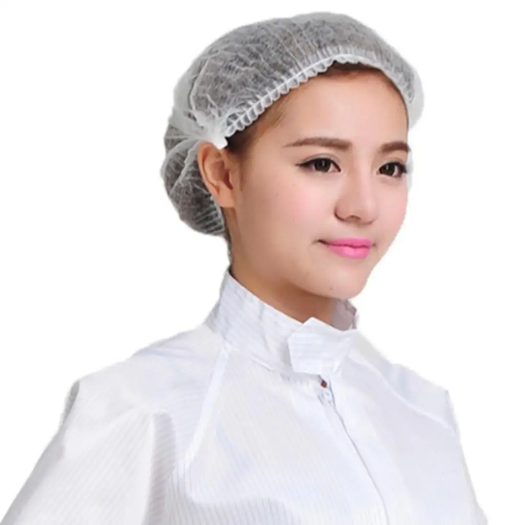 100Pcs Disposable Salon Hair Hat Dust Net Bouffant Cap Non-Woven Head Cover Hat Elastic Cleaning Hat Cap