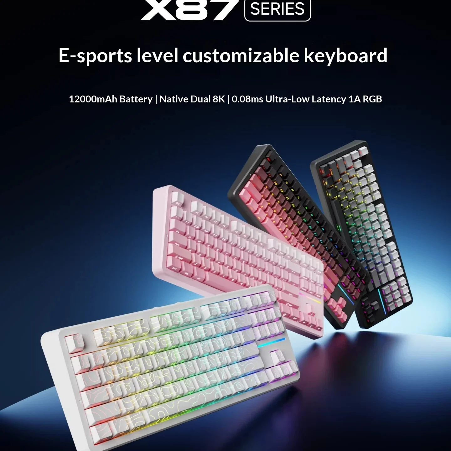 

Беспроводная механическая клавиатура Qianxingzhe X87S, три режима подключения, Bluetooth, 12000 мАч, ARGB, сверхнизкая задержка, бесшумная, для игр и киберспорта, для ПК