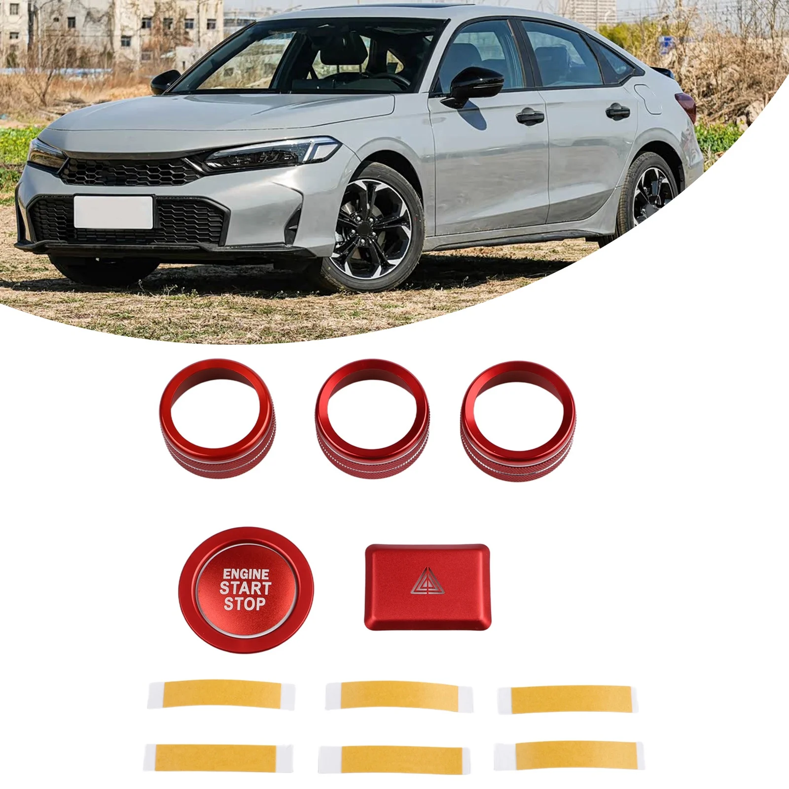 Push Start Accessory Knob Cover Trim Metallic Finish Conceals Scratches Protects Knobs Red Car Interior Upgrade
