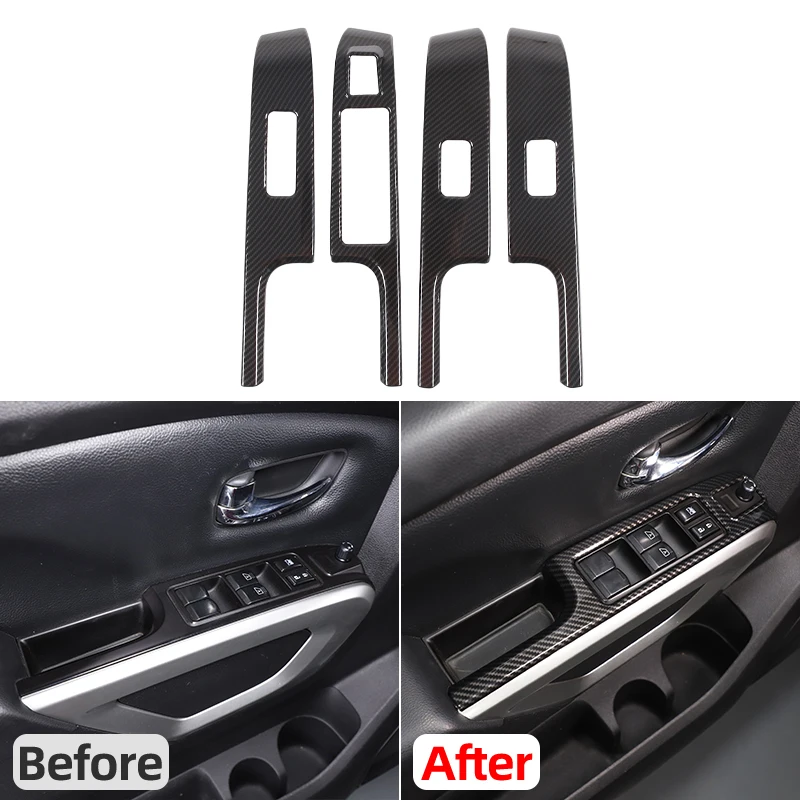 For Nissan Titan 2016-2023 ABS Carbon Fiber Window Glass Lift Button Decorative Frame Stickers Interior Protective Panel