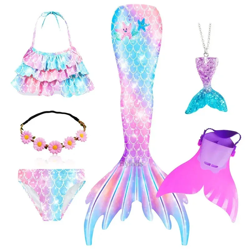 Girls Mermaid Tail Swimsuit for Swimming Kids the Little Mermaid Costume Cosplay Children's Beach Clothes Swim Bathing Suit