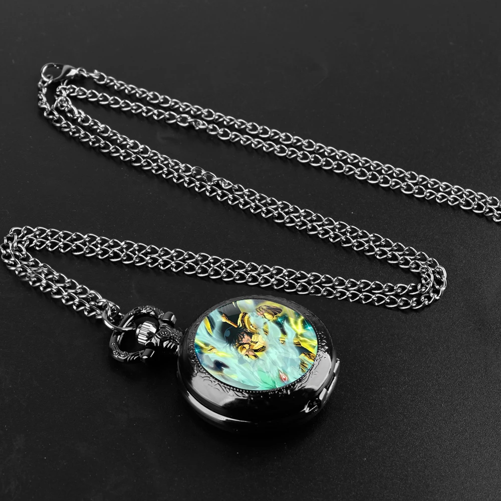 Saint Seiya-Montre de Poche à Quartz en Verre avec Numérisation Arabe, Pendentif avec Collier, Horloge, Cadeau Idéal pour Homme, Femme et Enfant