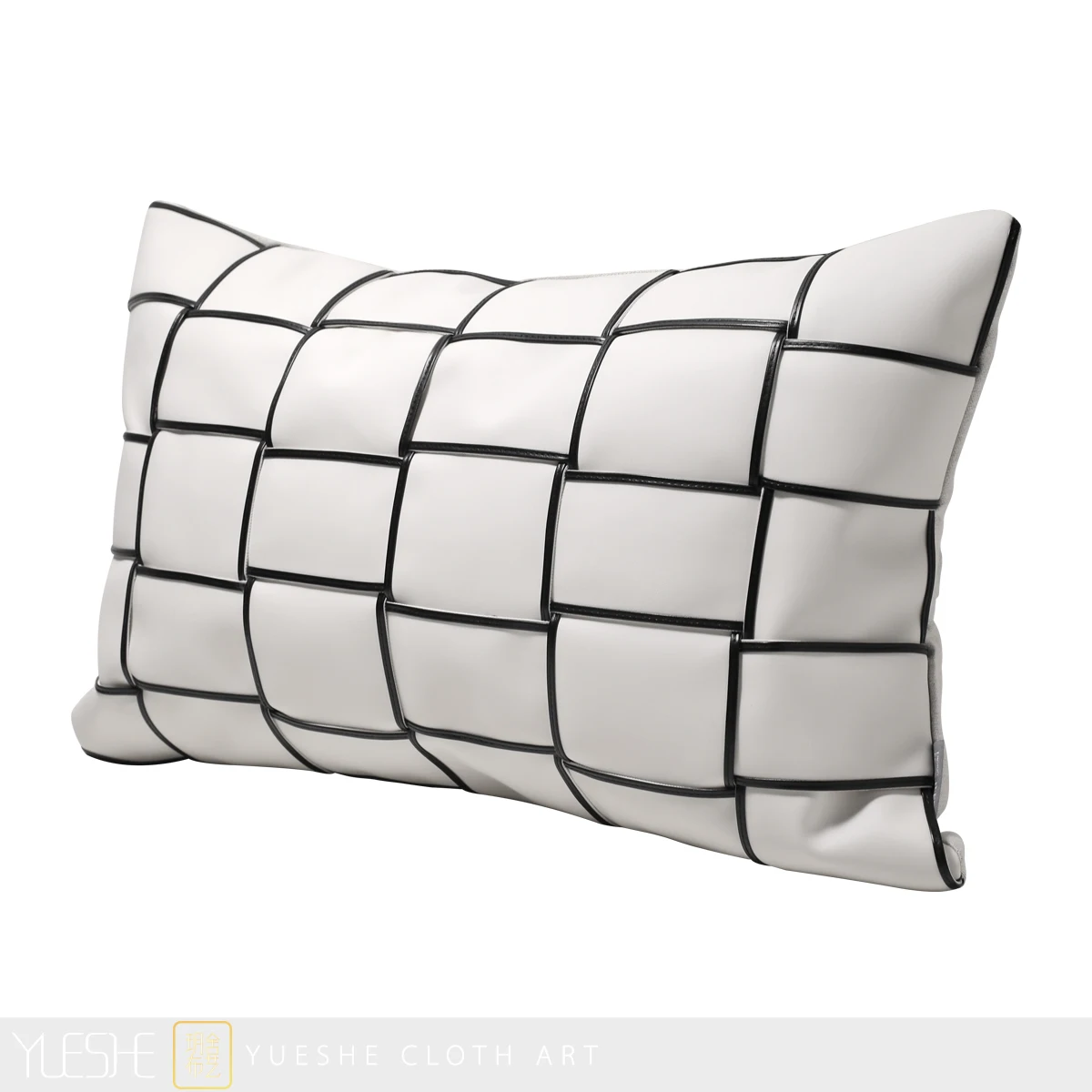 Modern luxury white woven PU leather waist pillow, living room sofa, pillow, pillow model room, soft pillow, waist cushion