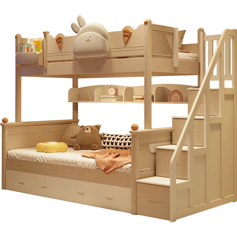 

Wood High Low Bunk Bed Solid Double Layer Bed for Girls for Small Apartment School Hospital Hotel Villa