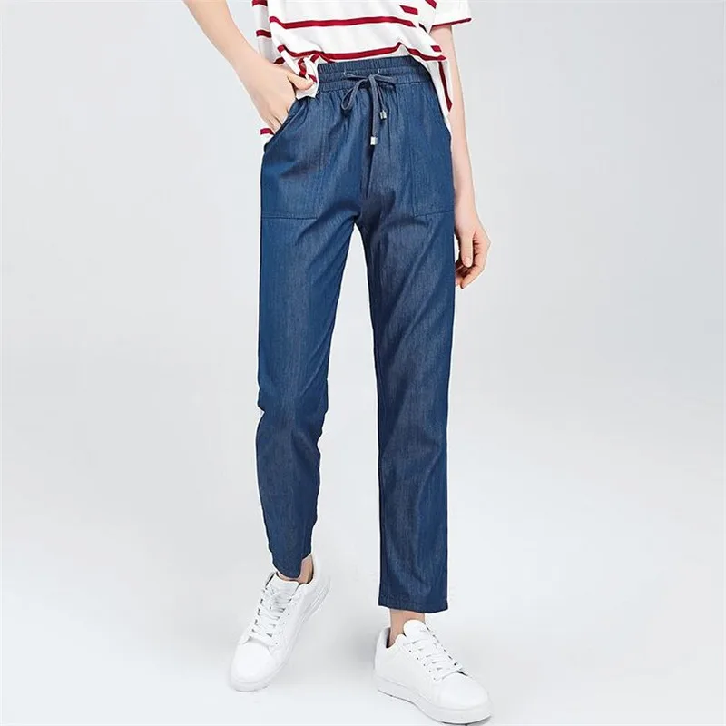 2024 New Style Slim Ankle-length Pencil Pants Vintage High Waist Solid Jeans With Pocket Womens Loose Cowboy Pants streetwear