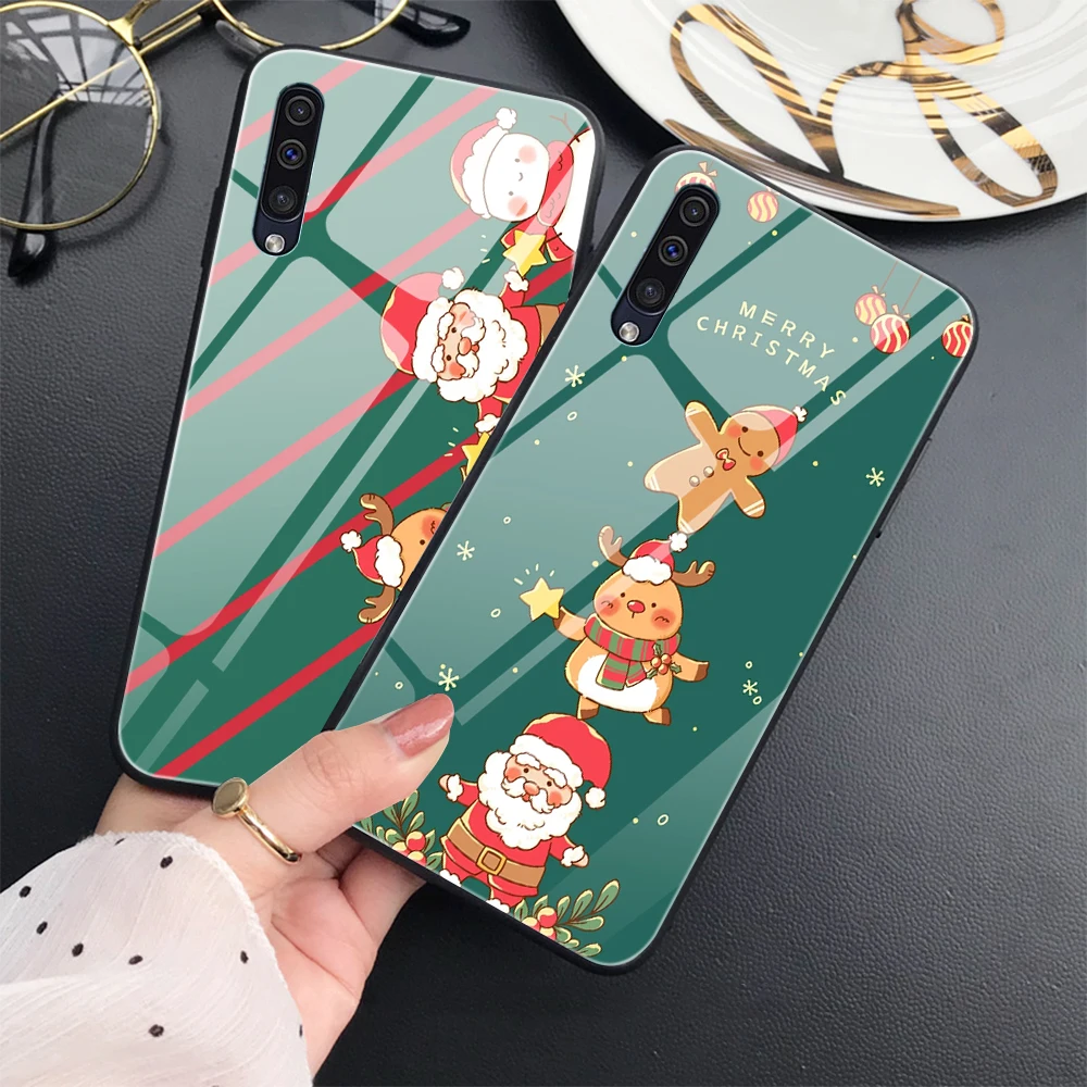 Merry Christmas Phone Case for SAMSUNG Galaxy A54 A14 A53 A23 A13 A52 A32 A22 A21 5G A03S A02 A03 Elk Tempered Glass Cover