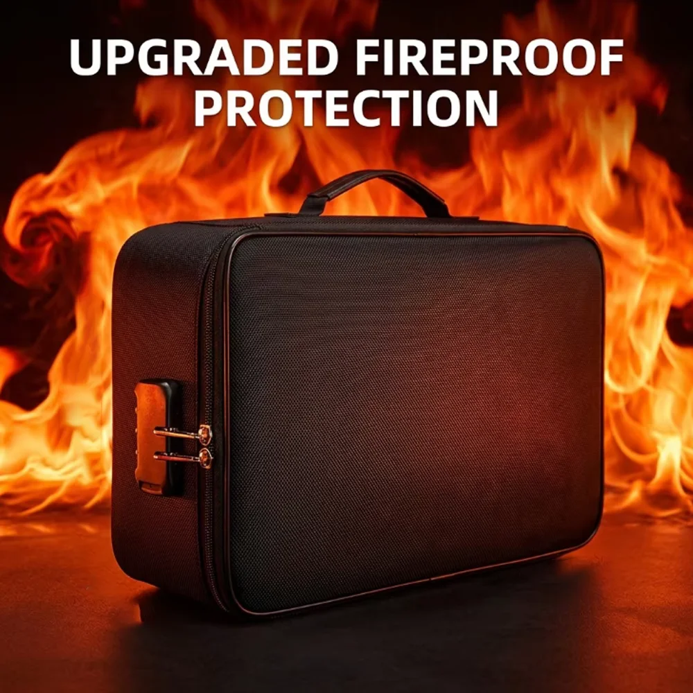 Back-to-School Multi-Purpose Fire-Resistant Document Storage Bag, Lightweight and Portable with Handle, Multi-Pocket Document
