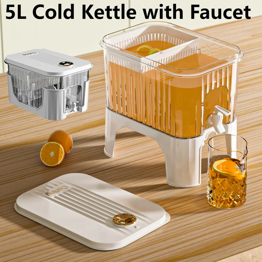 5L Cold Water Bucket with Faucet/Bracket Refrigerator Jug Dispenser Water Kettle Summer Juice Drink Container Fridge Pot Pitcher