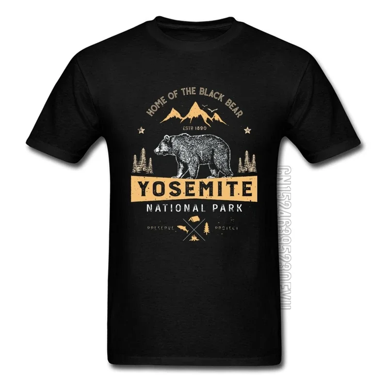 

Stay Wild Forest Mountain Bear Tshirts Yosemite National Park California Animal Printed Men's T Shirt Cotton Custom Clothes