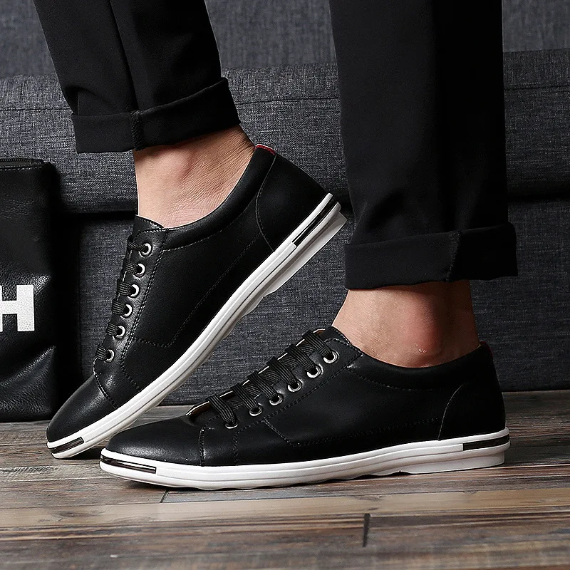 big size fashion new designer leather sneakers for men spring autumn lace solid color shoes male solid color zapatos de hombre