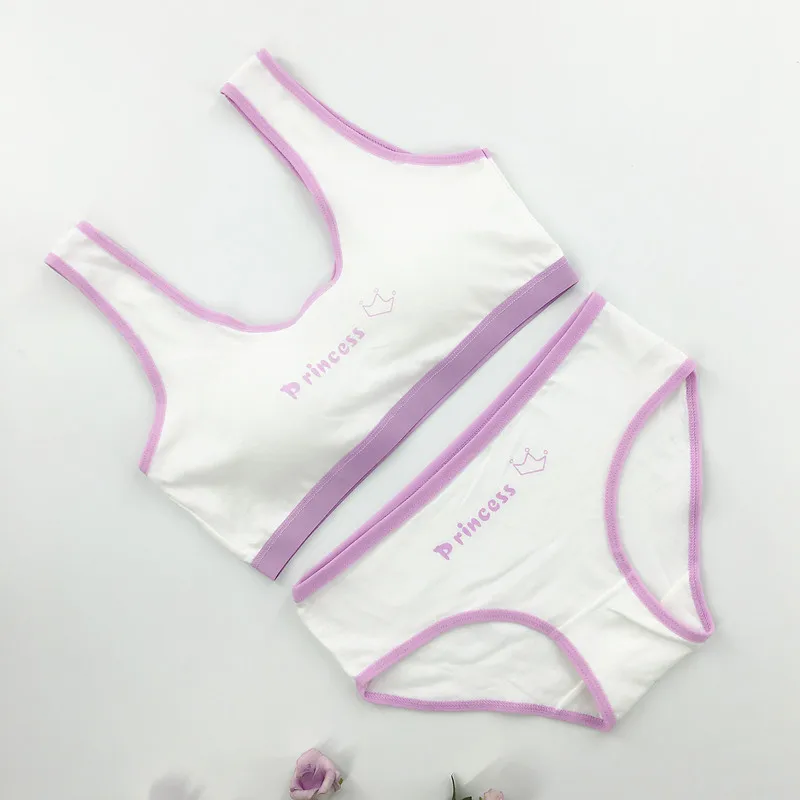 New Adolescent Girls Bra Underwear Set Girl Student Cotton Wrap Chest + Panty Set Printed Letters Cute 8-16Y Tube Top