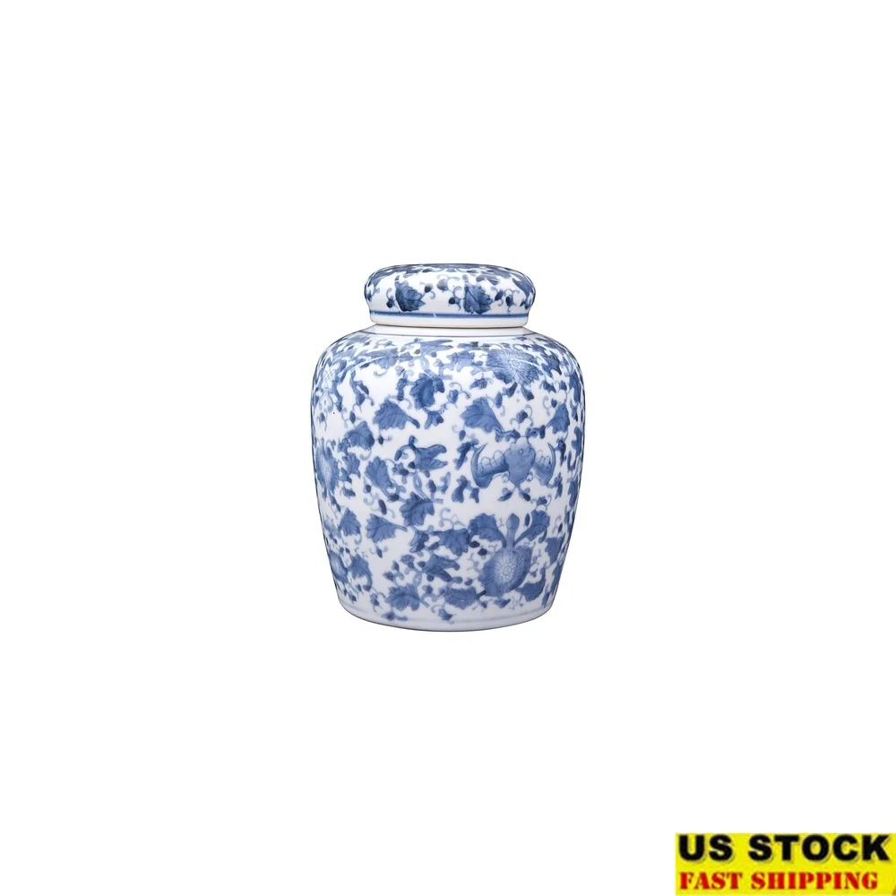 

Ceramic Blue White Ginger Jar Decorative Storage Container with Lid Home Accent Organization Living Room or Dining Room