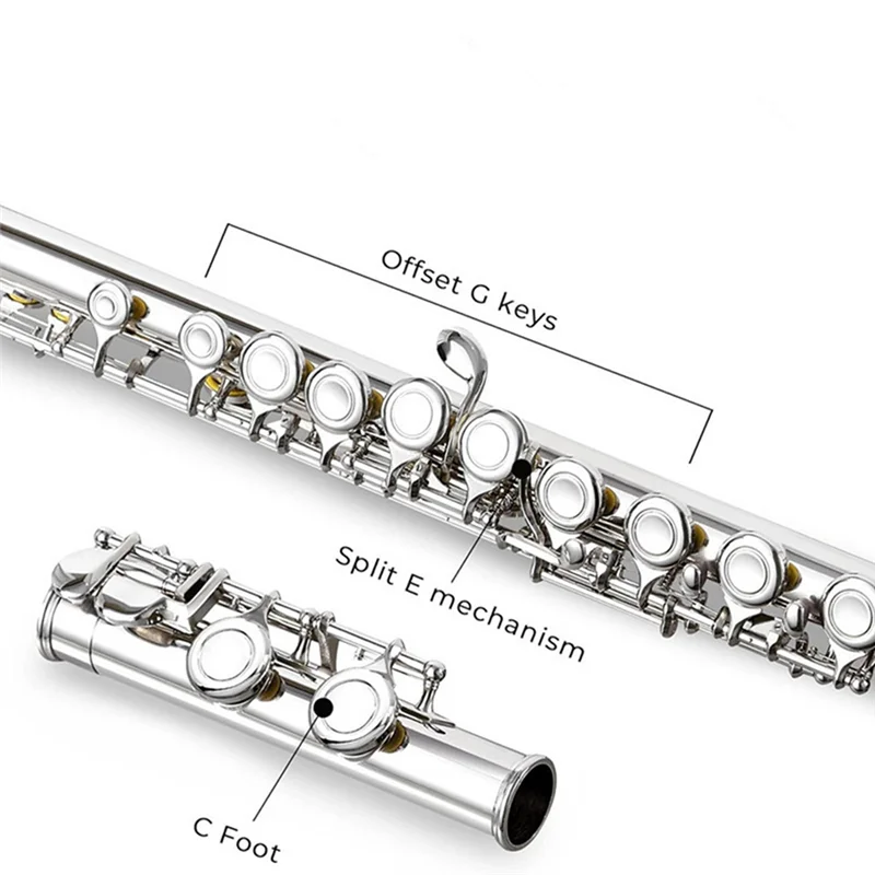 ABVL-16 Closed Open Holes C Key Professional Transverse Flute Concert Musical Instrument With Box Cleaning Cloth Stick Gloves