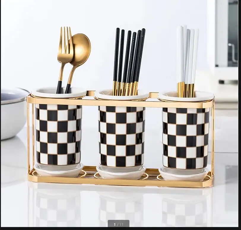 

Checkerboard Chopsticks Tube Kitchen Storage Box Chopstick Cage Drain Rack Cutlery Home Organizer