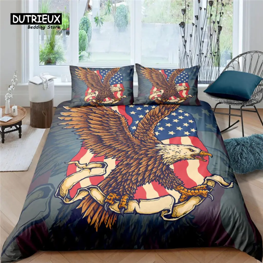 Home Living Luxury Eagle Print 2/3Pcs Soft Duvet Cover PillowCase Queen and King Size Kids Bedding Set EU/US/AU Size