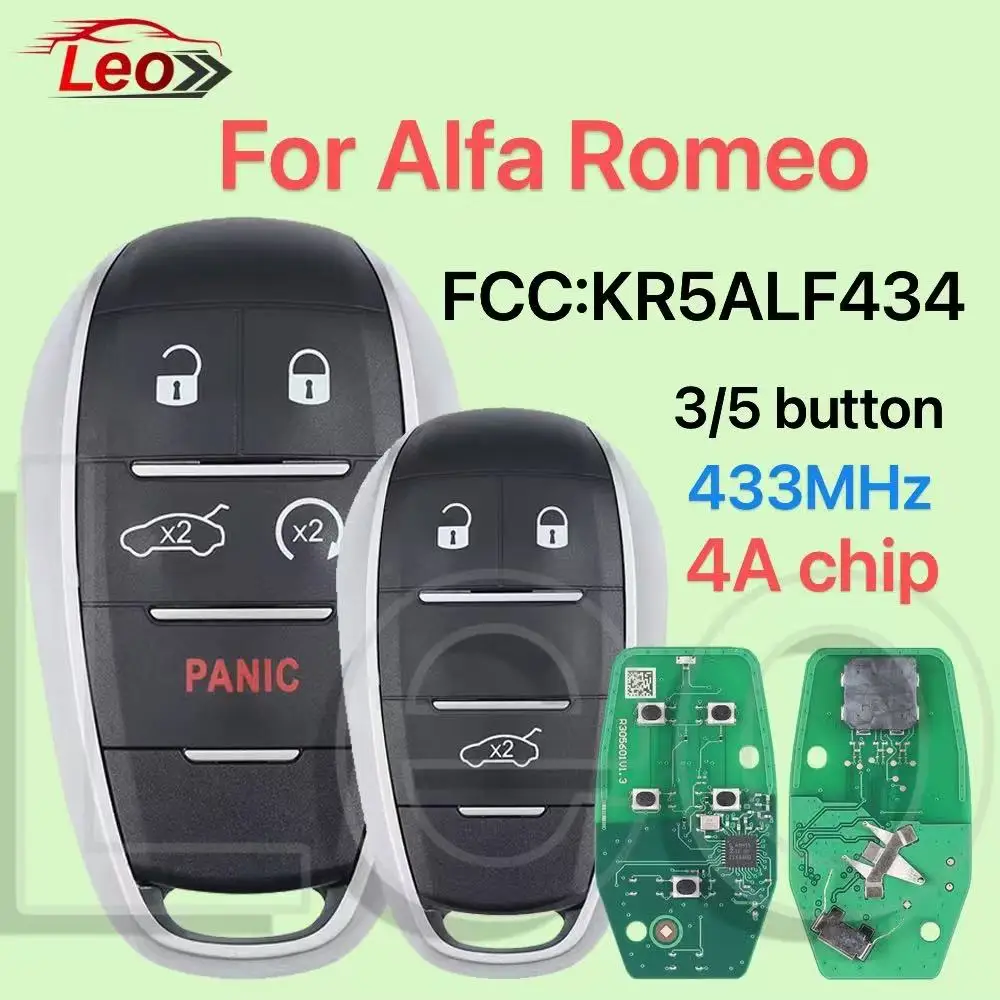 

Leo Car Smart Remote Key For TOYADA Alfa Romeo Giulia Stelvio 2017 2018 2019 2020 3/5Button 433MHz ID:4A-CHIP FCC:KR5ALFA434