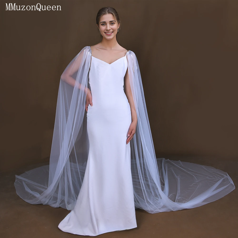 TOPQUEEN Luxurious Cathedral Royal Wedding Outdoor Lawn Single-layer Transparent Mesh Bridal Shawl Adorned Sequin MG18