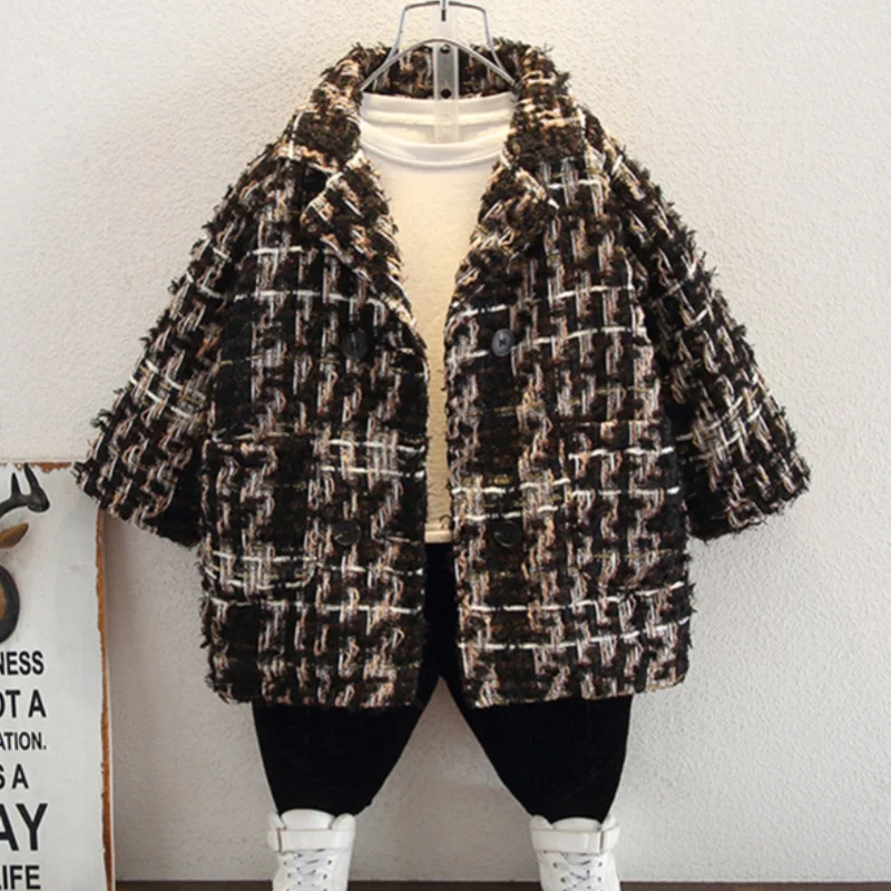 

Boys Woolen Coat Overcoat Jacket Windbreak 2024 Lasted Warm Plus Thicken Autumn Winter Cotton School Children's Clothing