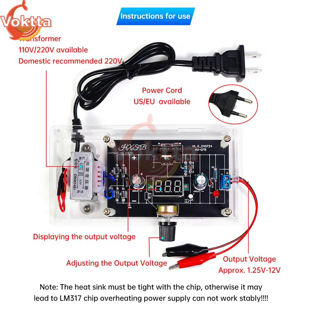 DIY Kit LM317 Adjustable Step-down Stabilized Power Supply 110V 220V to 1.25V-12.5V Voltage Regulator PCB Board Electronic kits