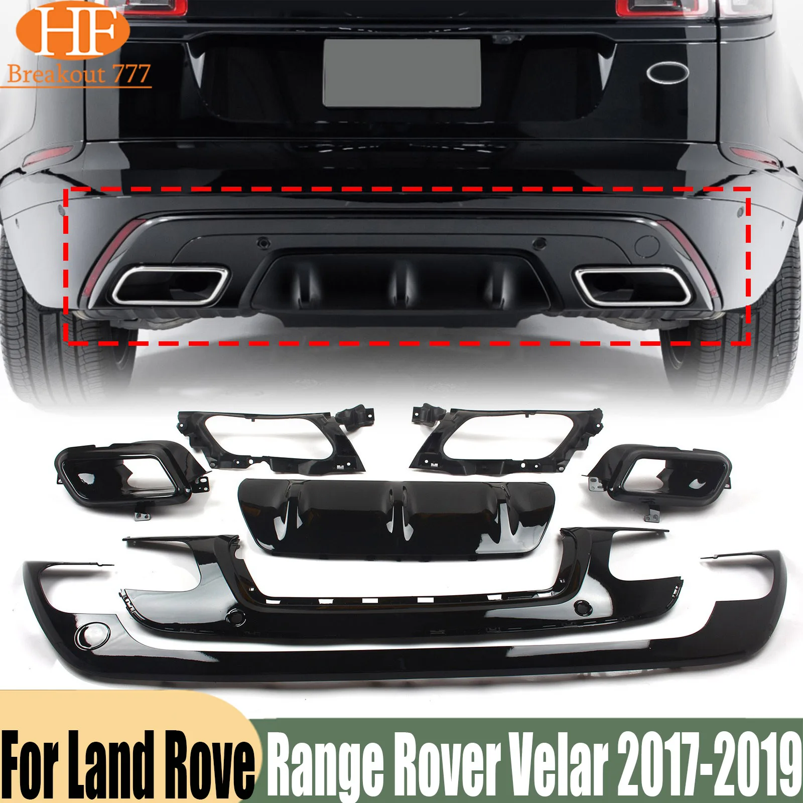 For Range Rover Velar 2017-2019 1Set Rear Bumper Diffuser with Exhaust Tips