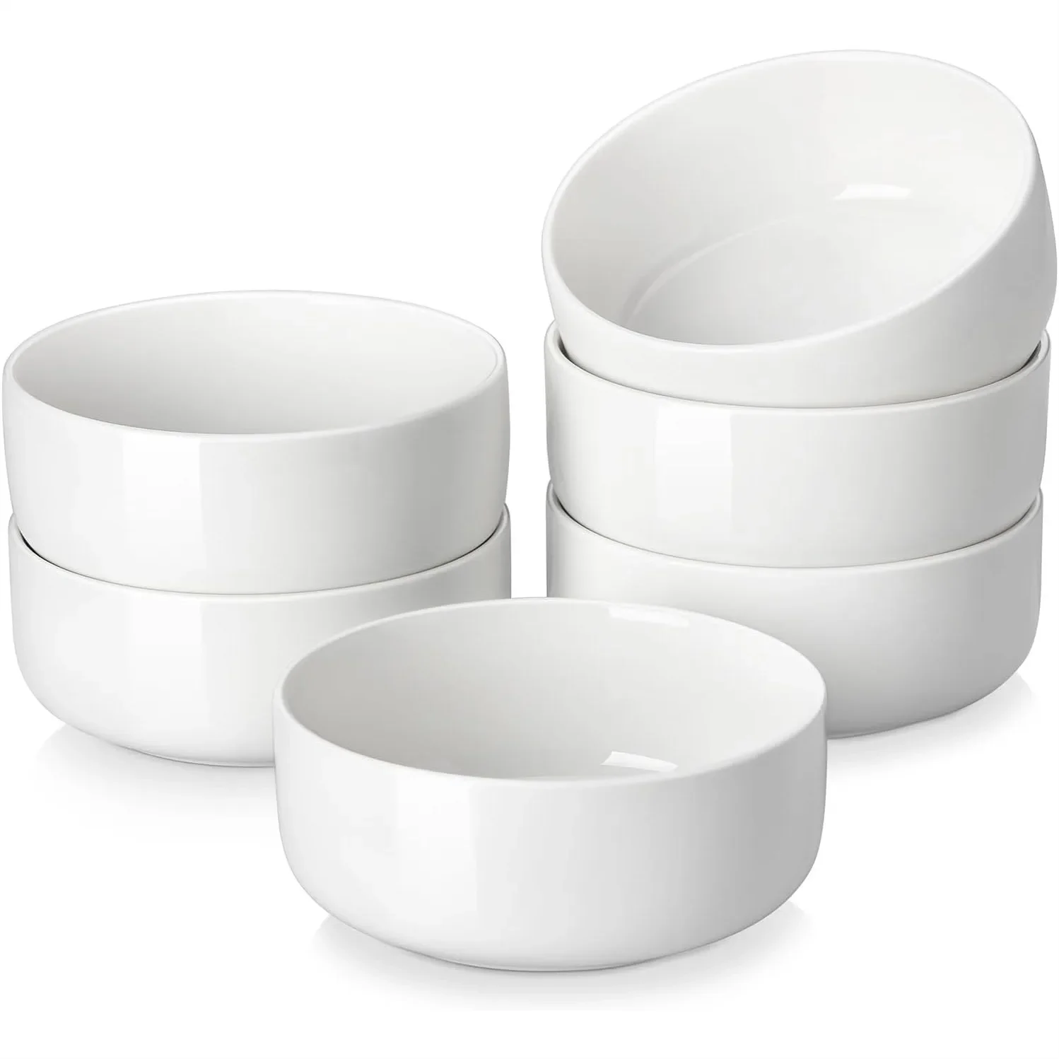 Porcelain Cereal Bowls Set of 6, Dishwasher Microwave Safe Kitchen Serving Bowls in White