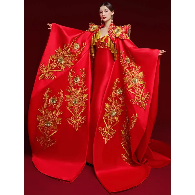 DY20China-Chic Catwalk haut de gamme scène traînant Performance vêtements Style chinois hôte longue tempérament robe Han Fu2