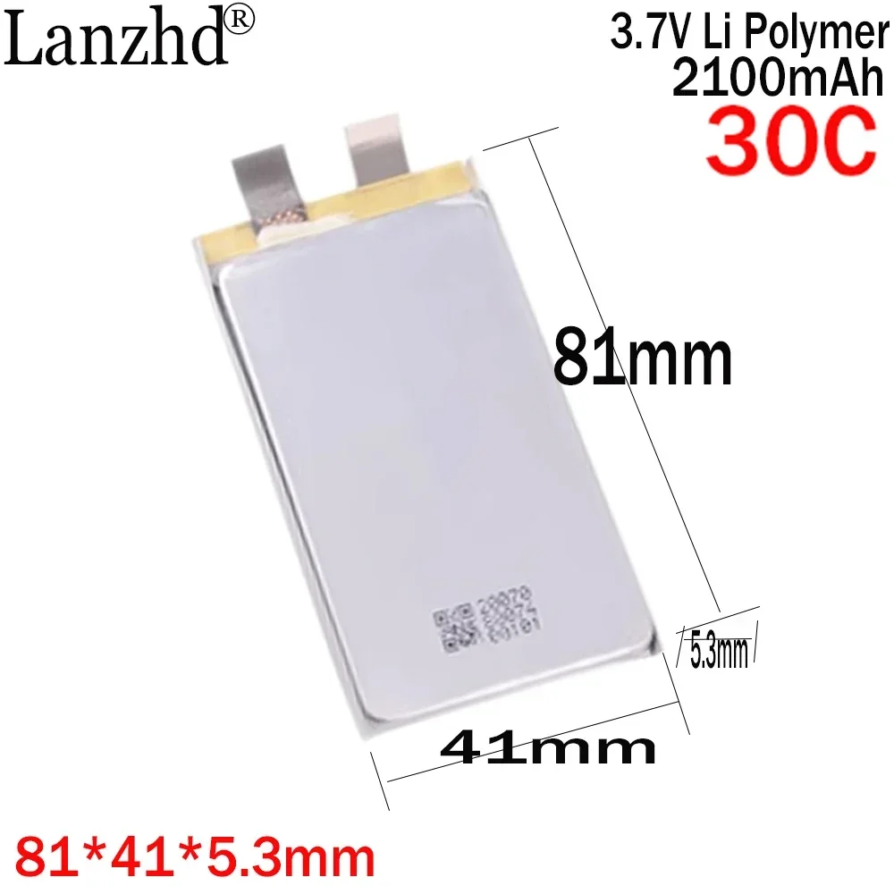 Bateria de alta proporção do polímero de Li, 3.7V, 30C, DIY, 2S, 3S, 4S, bateria de lítio do veículo ou do navio, 534181, 2100mAh