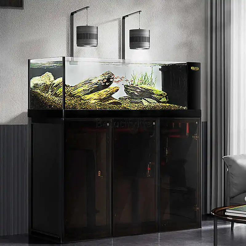 

Industrial wind South American stream goldfish tank living room bottom filter ultra-white glass side overflow filter
