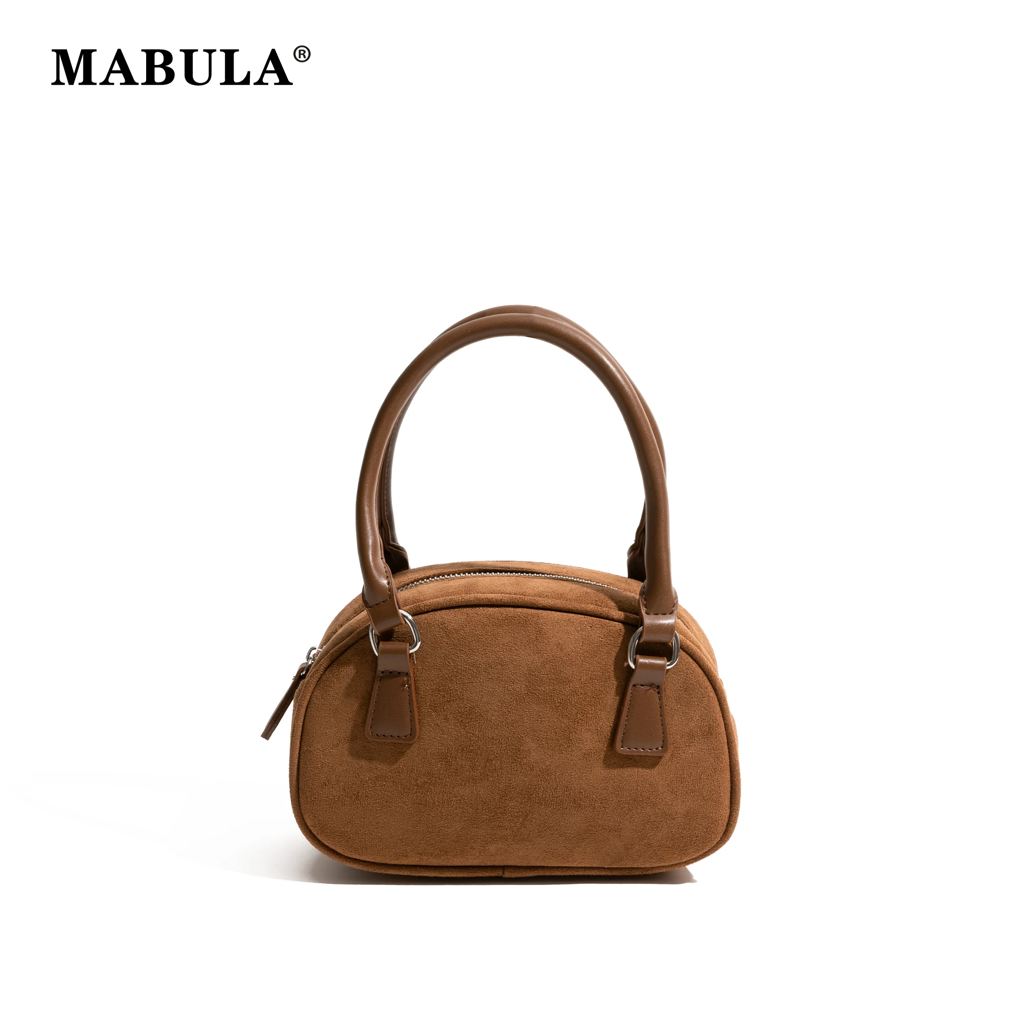 

MABULA Vintage Small Bowling Hobo Bag Faux Suede Fabric Autumn Winter Popular Shoulder Phone Purse Long Strap Lady Boston Pouch