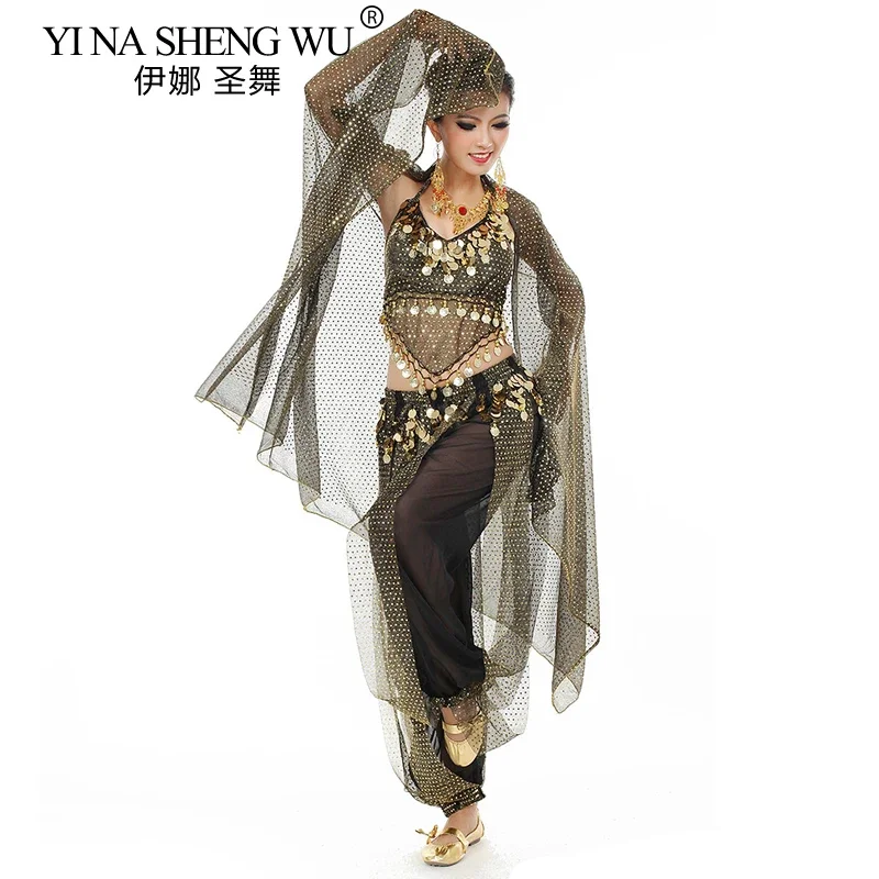 Trajes de dança do ventre para mulheres, performance de dança, competição de bollywood, conjunto de 3 peças, lantejoulas sexy, índia, flamenco, dança oriental