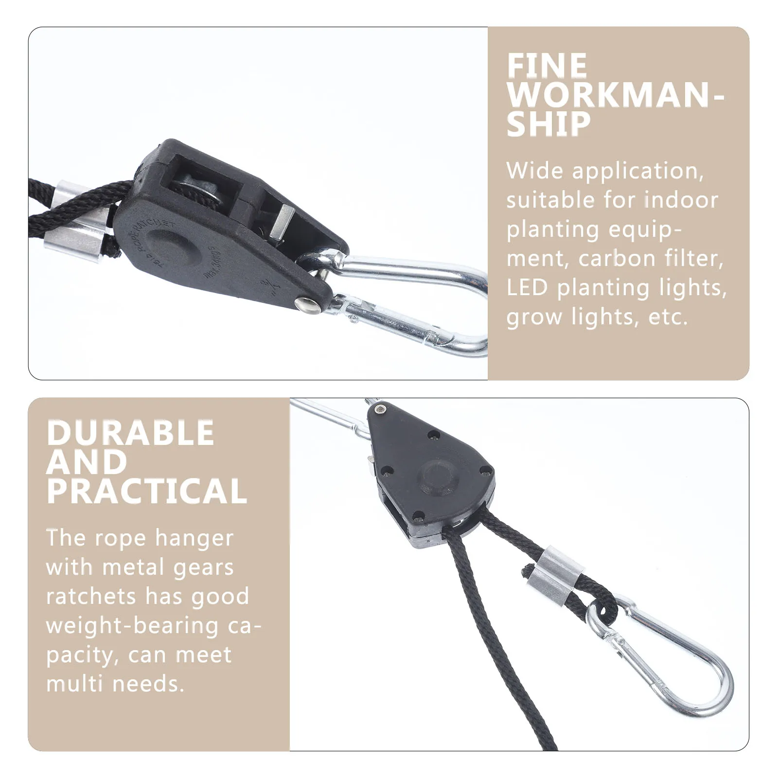 

4 Pcs Adjustable Rope Clip Grow Light Rope Hangers Heavy Duty Adjustable Ratchet Hooks Plant Lights Hanging Accessories