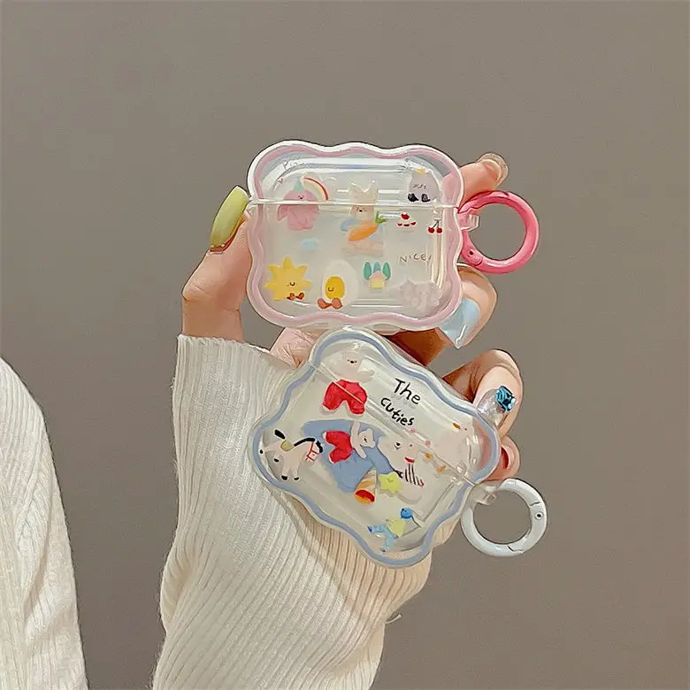 Coreano Bonito Dos Desenhos Animados Ondulado Caso Do Fone De Ouvido Para Airpods Pro 2nd Capa De Silicone Para Airpods 1 2 3 Transparente Headset Shell Bag