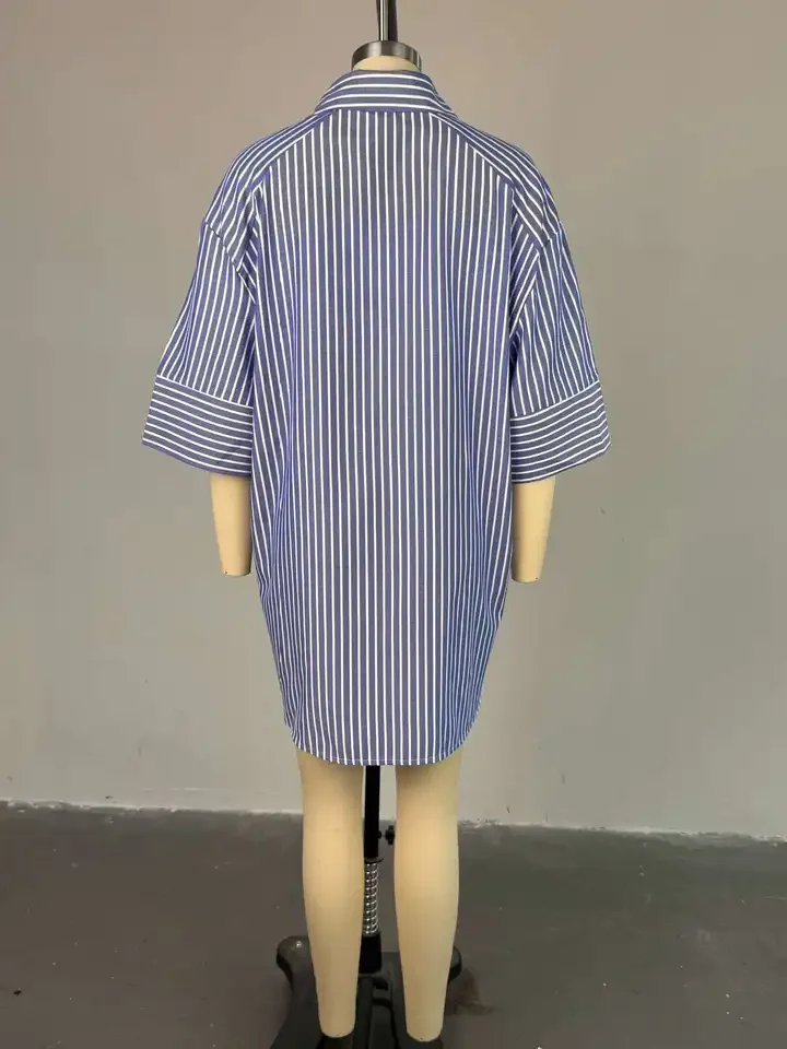 Eleganckie koszule damskie w paski zapinane na guziki, luźne bluzki damskie do biura, modne, uniwersalne topy na lato.